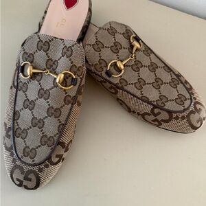 Gucci Brown & Beige GG Canvas Horsebit Slip-On Loafers